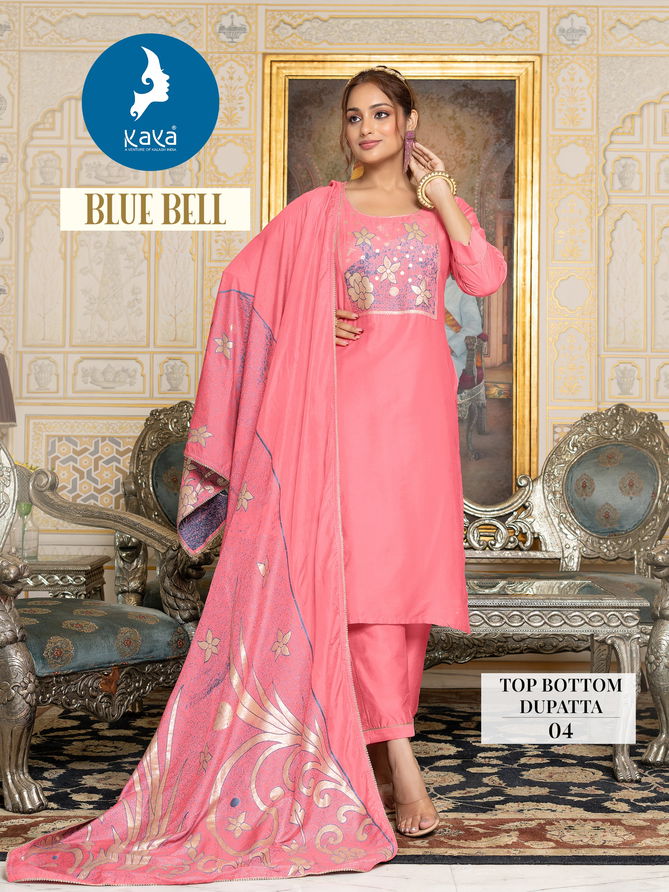 Blue Bell By Kaya Viscose Chanderi Jacquard Kurti With Bottom Dupatta Wholesale Shop In Surat